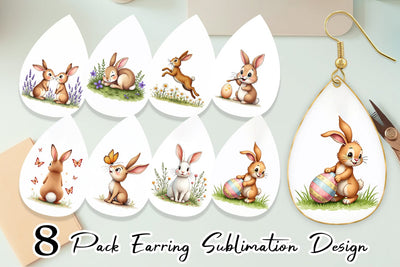 Earring Classic Easter Bunnies in the Meadow Watercolor Sublimation artnoy 