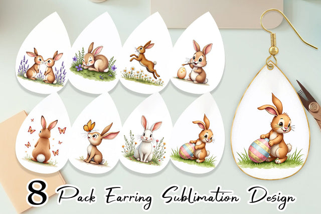 Earring Classic Easter Bunnies in the Meadow Watercolor Sublimation artnoy 