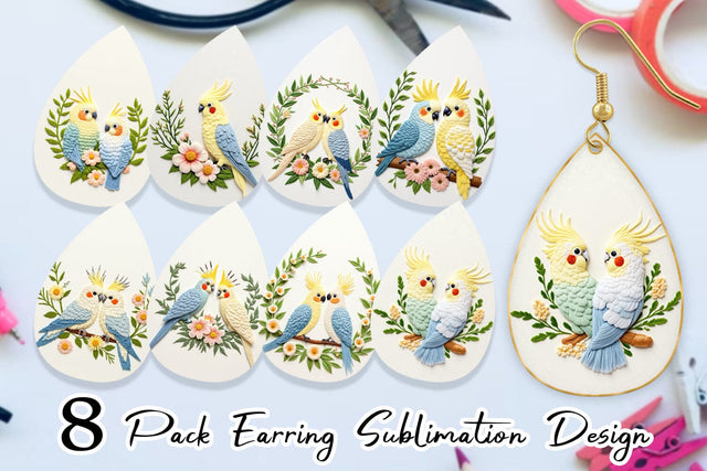 Earring Cockatiel Embroidery Sublimation artnoy 
