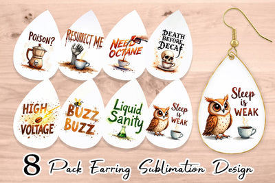 Earring Coffee Skull Humor Sarcastic Quotes Sublimation artnoy 