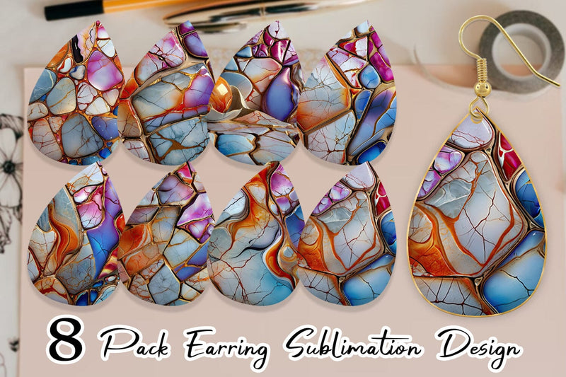 Earring Colorful Liquid Marble Sublimation artnoy 