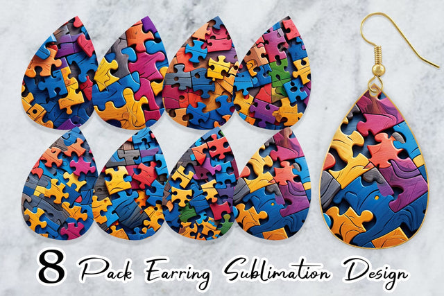 Earring Colorful Puzzle Pieces Sublimation artnoy 