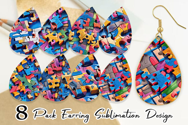 Earring Colorful Puzzles Pattern Sublimation artnoy 