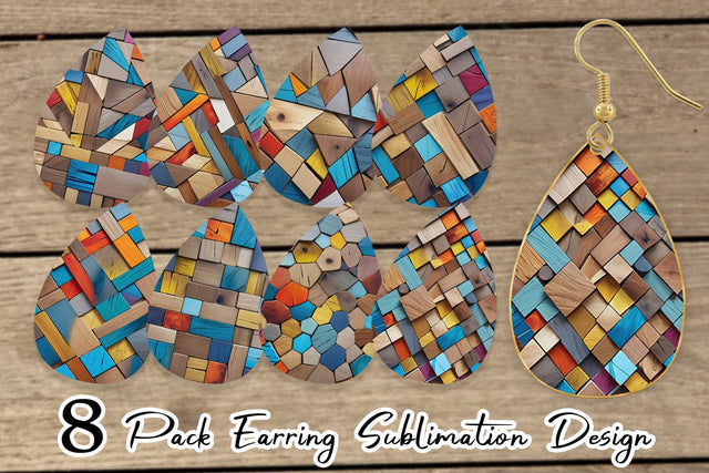 Earring Colorful Wood Mosaic Sublimation artnoy 
