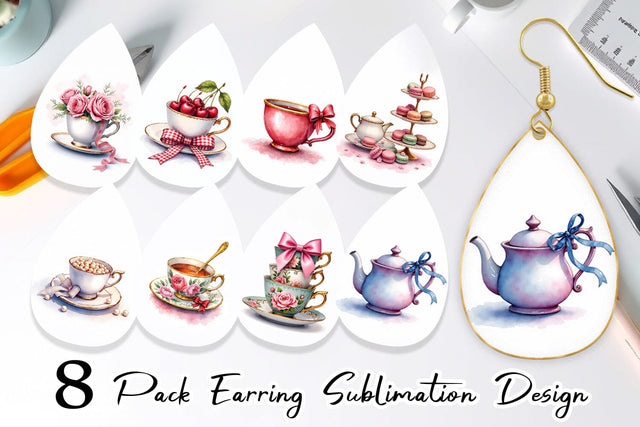 Earring Coquette Teacups Sublimation artnoy 