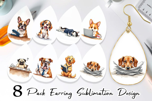 Earring Corporate Canines Sarcastic Office Dog Watercolors Sublimation artnoy 
