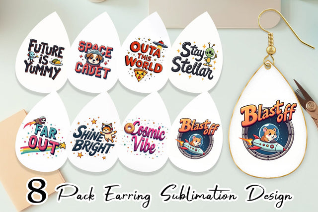 Earring Cosmic Cravings 80s Retro Kawaii Space Quotes Sublimation artnoy 