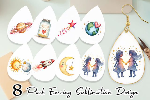 Earring Cosmic Love Celestial Valentine Watercolor Art Sublimation artnoy 