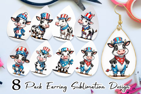 Earring Cow 4th of July Sublimation artnoy 