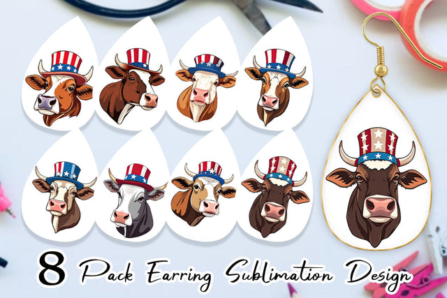 Earring Cow Patriotic Sublimation artnoy 