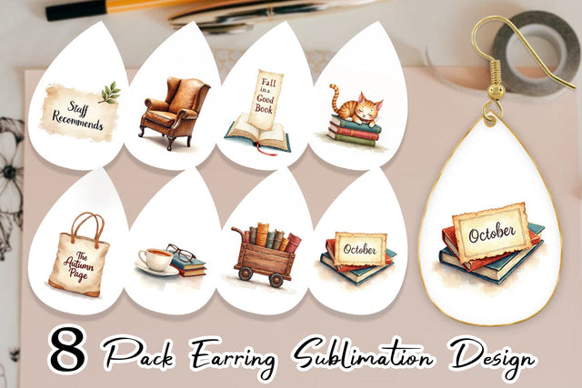 Earring Cozy Autumn Bookstore Sublimation artnoy 