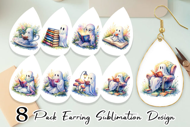 Earring Cozy Bookworm Ghost Sublimation artnoy 