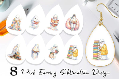 Earring Cozy Bookworm Mom Ghost Sublimation artnoy 