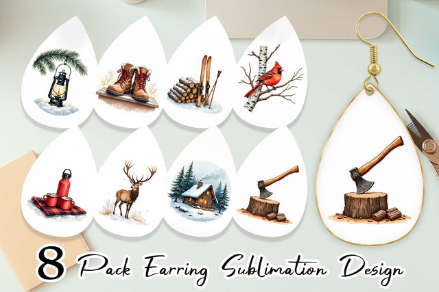 Earring Cozy Cabin and Winter Forest Sublimation artnoy 
