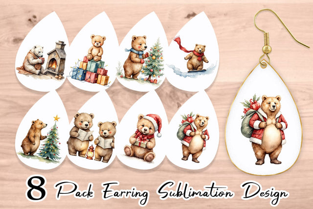 Earring Cozy Christmas Bears Sublimation artnoy 