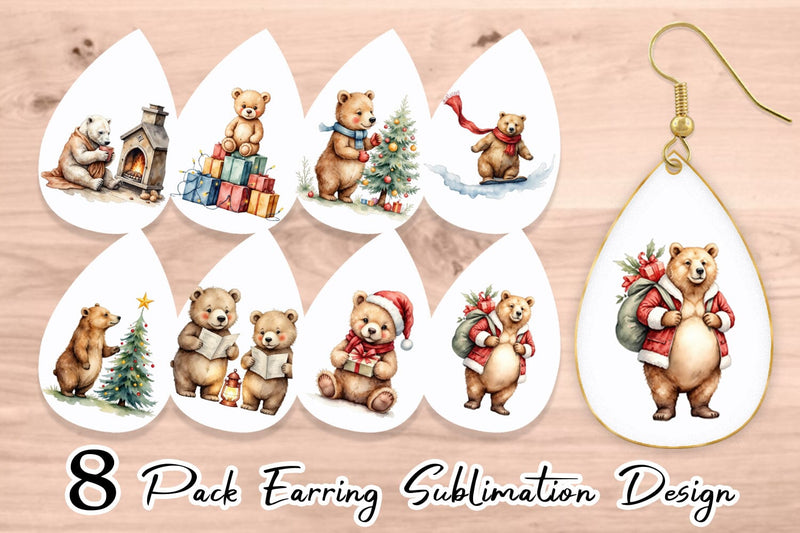 Earring Cozy Christmas Bears Sublimation artnoy 