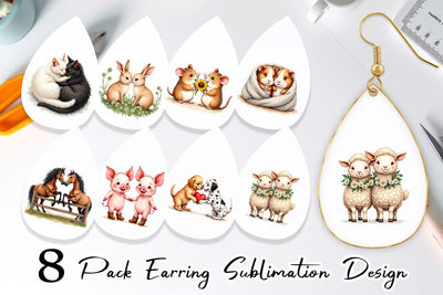 Earring Cozy Critters & Cuddles Watercolor Sublimation artnoy 