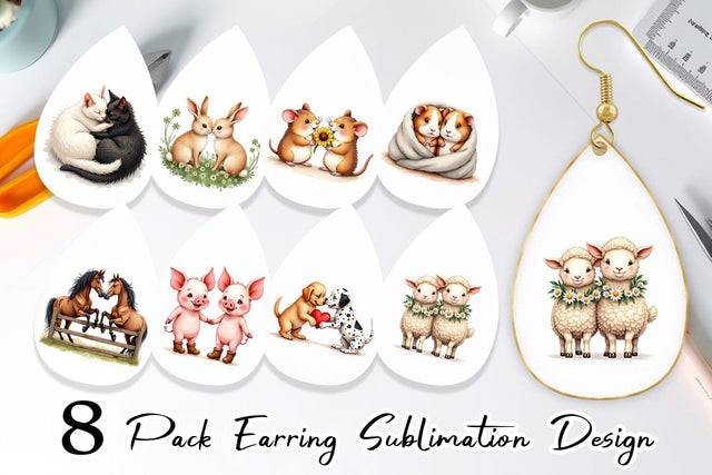 Earring Cozy Critters & Cuddles Watercolor Sublimation artnoy 