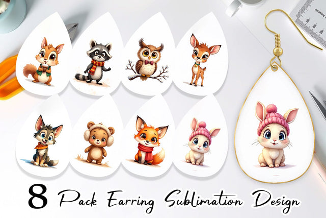 Earring Cozy Critters Watercolor Wonderland Sublimation artnoy 