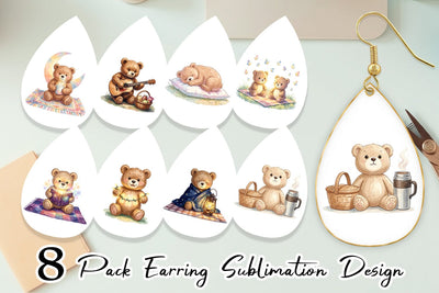 Earring Cozy Night Teddy Bear Picnic Sublimation artnoy 