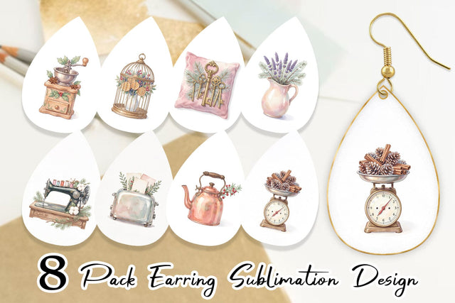 Earring Cozy Vintage Holiday Hearth Watercolor Sublimation artnoy 