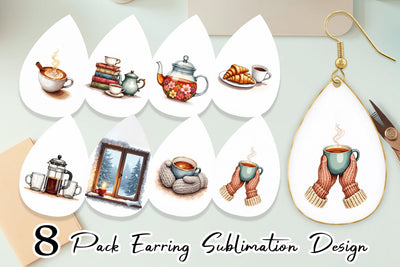 Earring Cozy Winter Cafe Watercolor Sublimation artnoy 