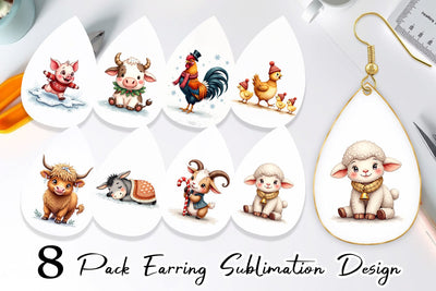 Earring Cozy Winter Farm Friends Watercolor Sublimation artnoy 