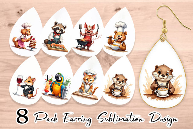 Earring Culinary Cuties Professional Animal Chefs Sublimation artnoy 