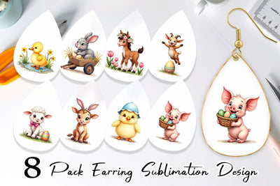 Earring Cute Baby Farm Animals Easter Watercolor Sublimation artnoy 