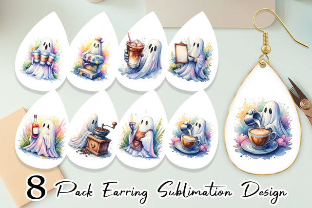 Earring Cute Barista Coffee Ghost Sublimation artnoy 