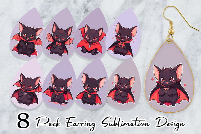 Earring Cute Bat Halloween Sublimation artnoy 