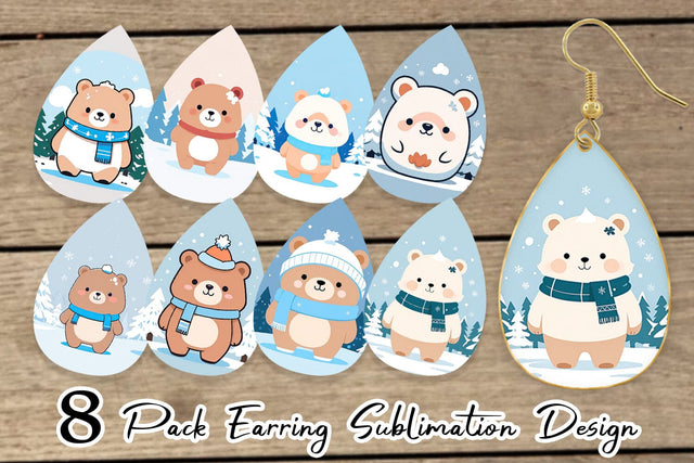Earring Cute Bear Winter Sublimation artnoy 