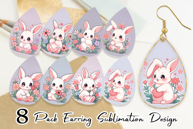 Earring Cute Bunny Illustration Sublimation artnoy 