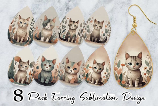 Earring Cute Cat and Organic Forms Sublimation artnoy 