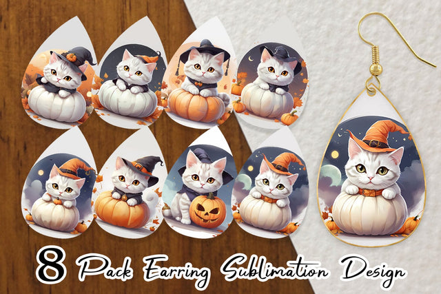 Earring Cute Cat Halloween Sublimation artnoy 