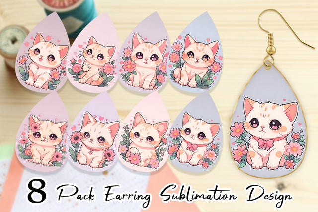 Earring Cute Cat Illustration Sublimation artnoy 