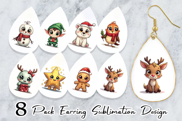 Earring Cute Christmas Creatures Sublimation artnoy 