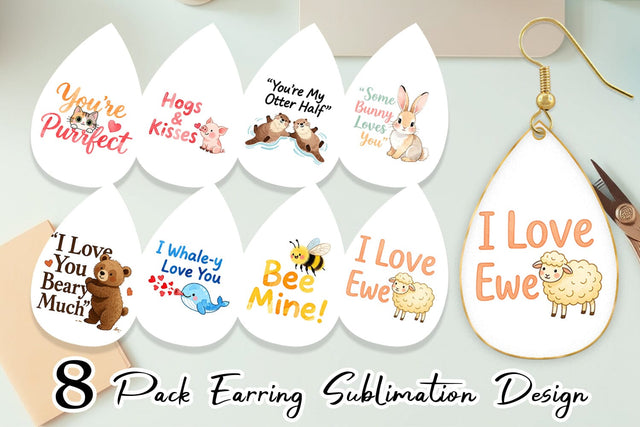 Earring Cute Critter Valentine's Quotes Sublimation artnoy 