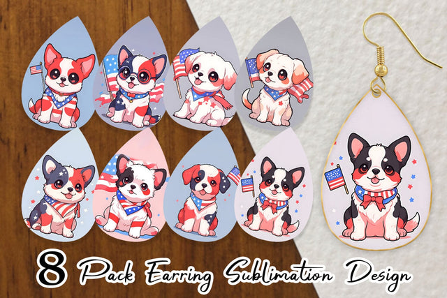 Earring Cute Dog Patriotic Sublimation artnoy 