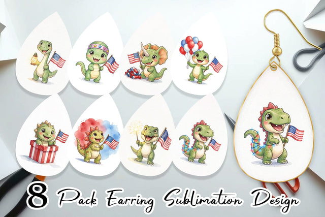 Earring Cute Firework Sparkler Dino Watercolor Sublimation artnoy 