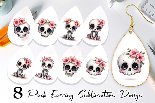 Earring Cute Floral Skull Sublimation artnoy 