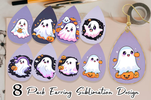 Earring Cute Ghost Illustration Sublimation artnoy 