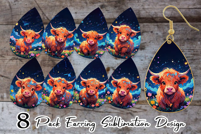 Earring Cute Highland Cow Sublimation artnoy 