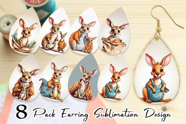 Earring Cute Kangaroo Sublimation artnoy 