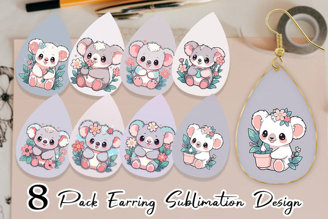 Earring Cute Koala with Flower Sublimation artnoy 
