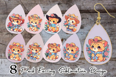Earring Cute Lion Cowboy Flower Sublimation artnoy 