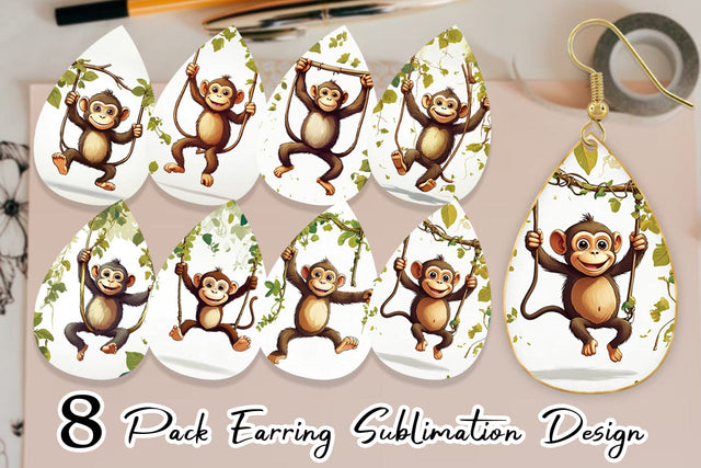 Earring Cute Monkey Sublimation artnoy 
