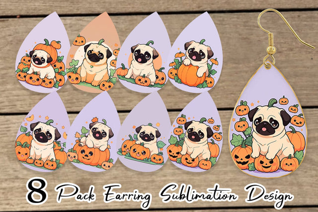 Earring Cute Pug Dog Pumpkin Sublimation artnoy 