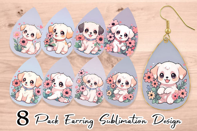 Earring Cute Puppy Illustration Sublimation artnoy 