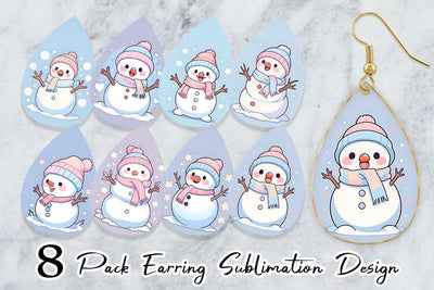 Earring Cute Snowman Illustration Sublimation artnoy 